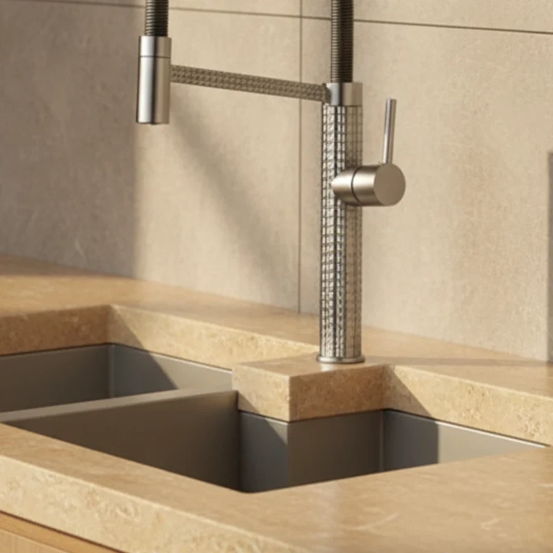 Robinet évier cuisine design texturé flexible - Argenté - Laiton