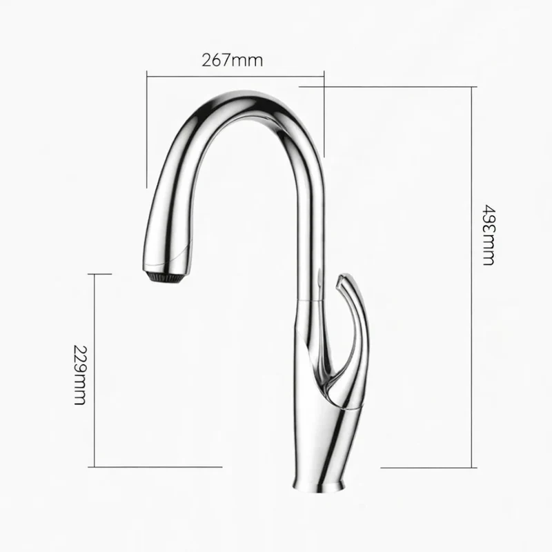 Robinet évier cuisine design moderne flexible douchette - Argenté - Laiton