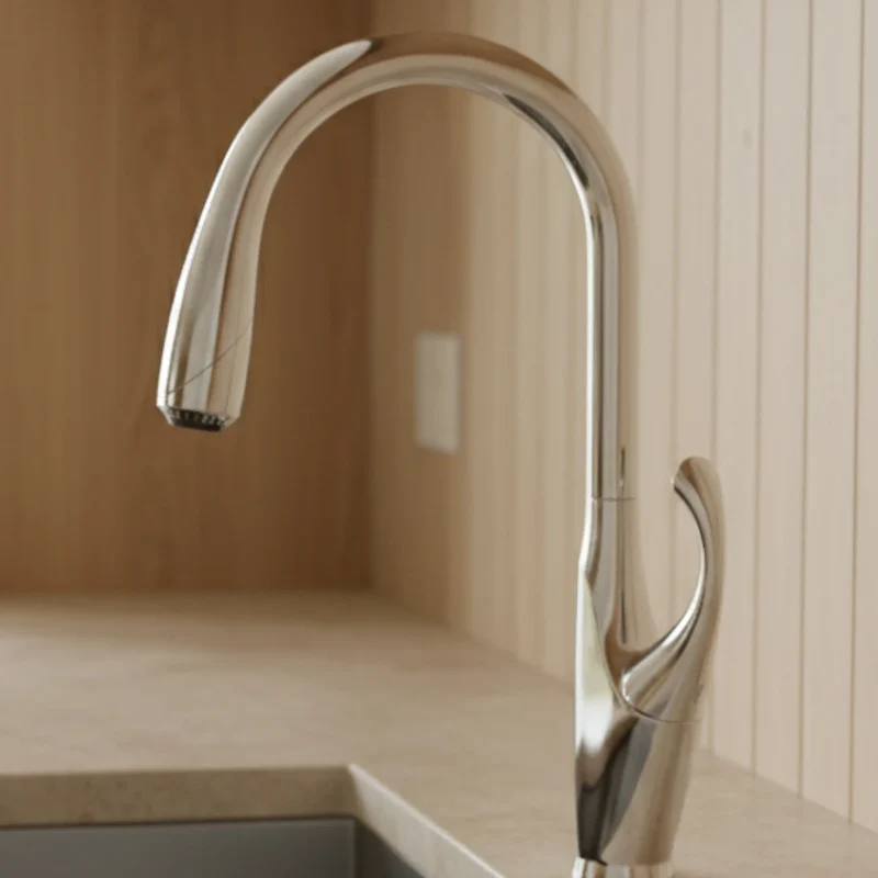 Robinet évier cuisine design moderne flexible douchette - Argenté - Laiton