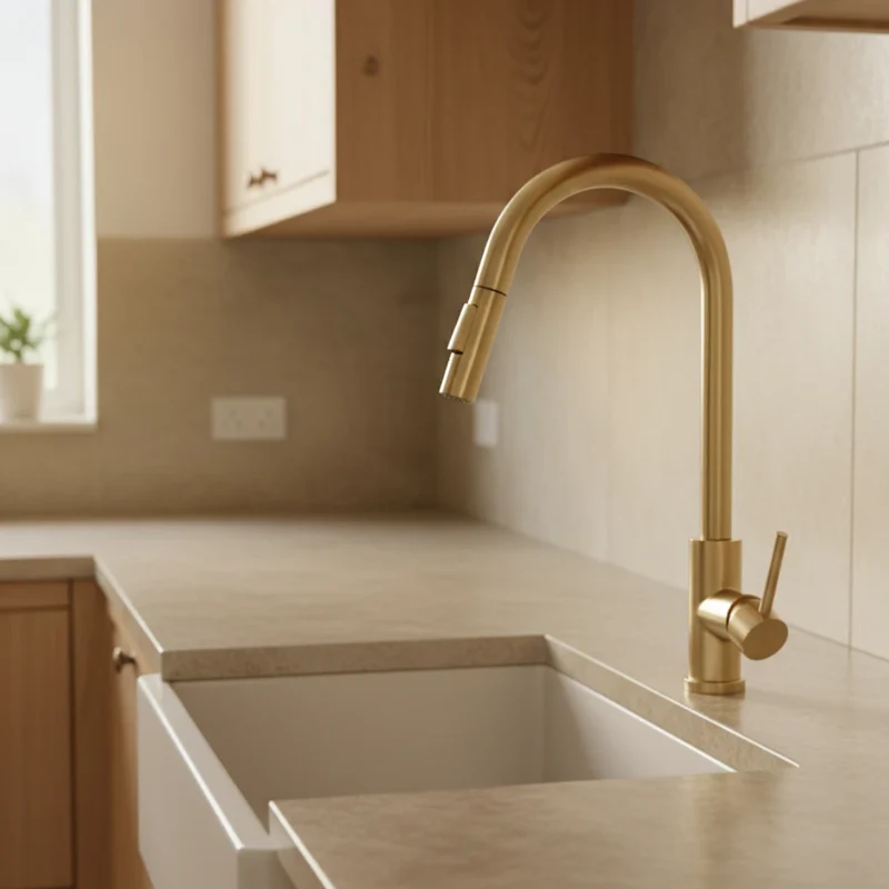 Robinet évier cuisine design mitigeur tactile pivotant - Doré