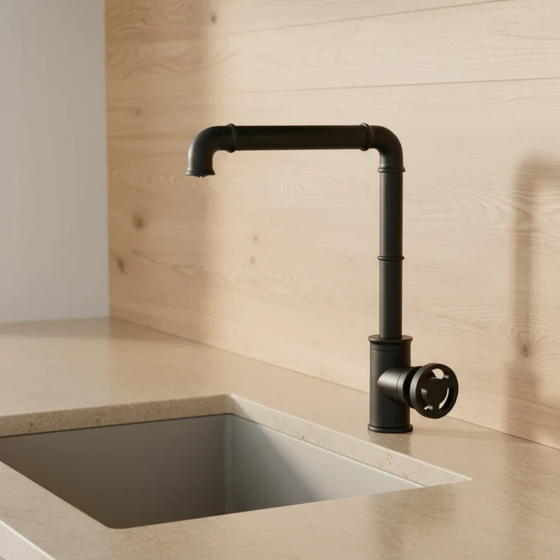 Robinet évier cuisine design industriel mitigeur - Noir - Laiton