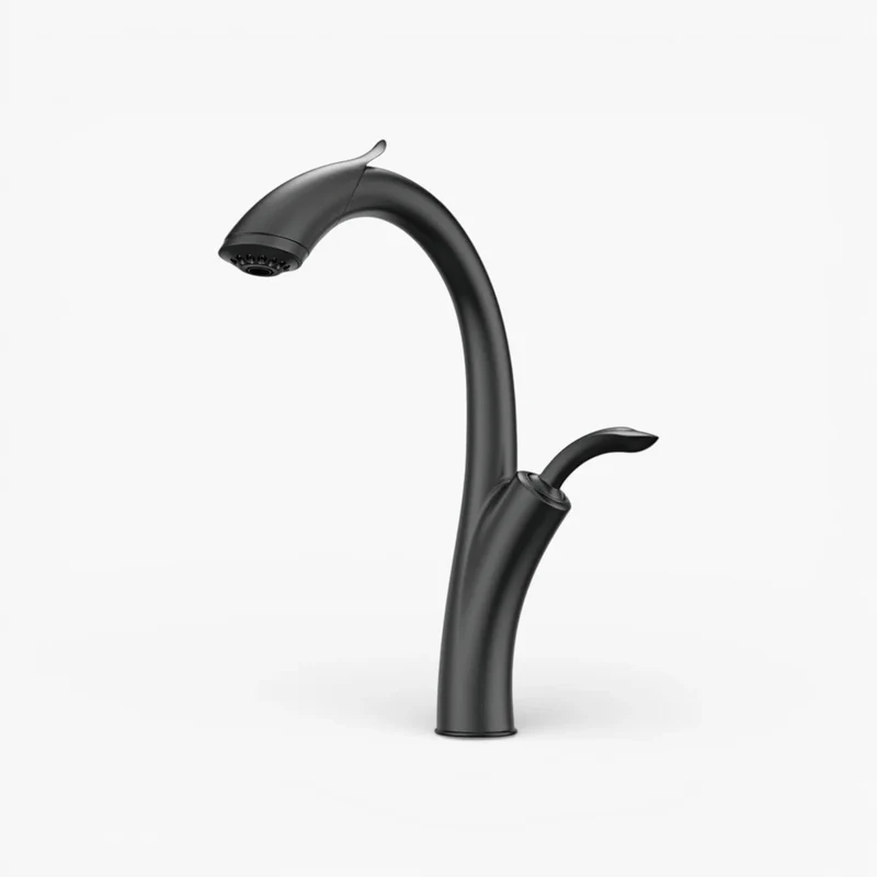 Robinet évier cuisine design flexible douchette - Noir - Laiton