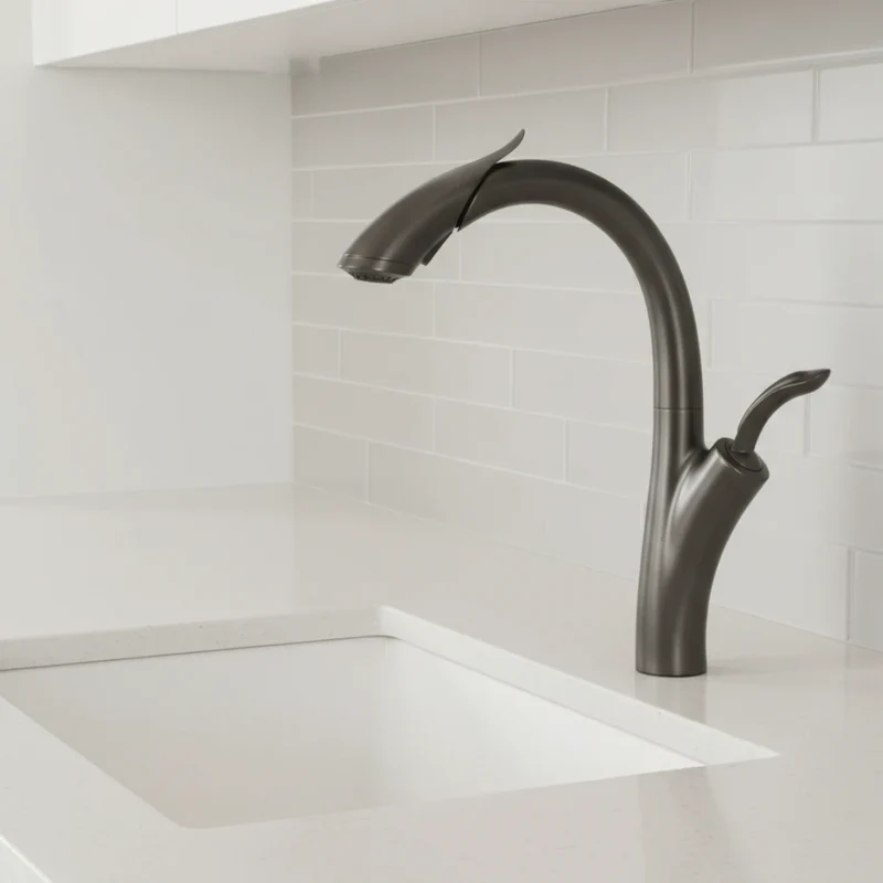 Robinet évier cuisine design flexible douchette - Noir - Laiton