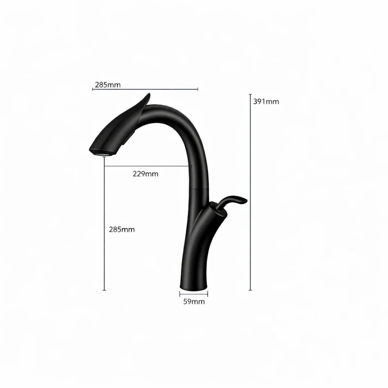 Robinet évier cuisine design flexible douchette - Noir - Laiton