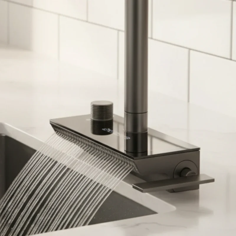 Robinet évier cuisine cascade flexible douchette affichage numérique - Noir