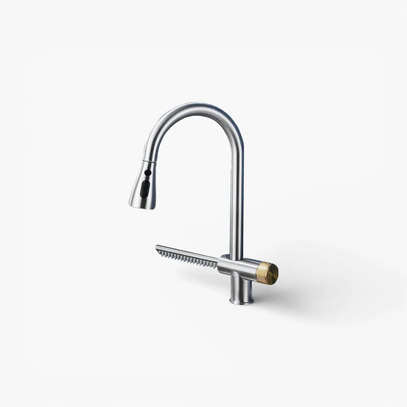 Robinet évier cuisine cascade flexible douchette - Argenté - Laiton