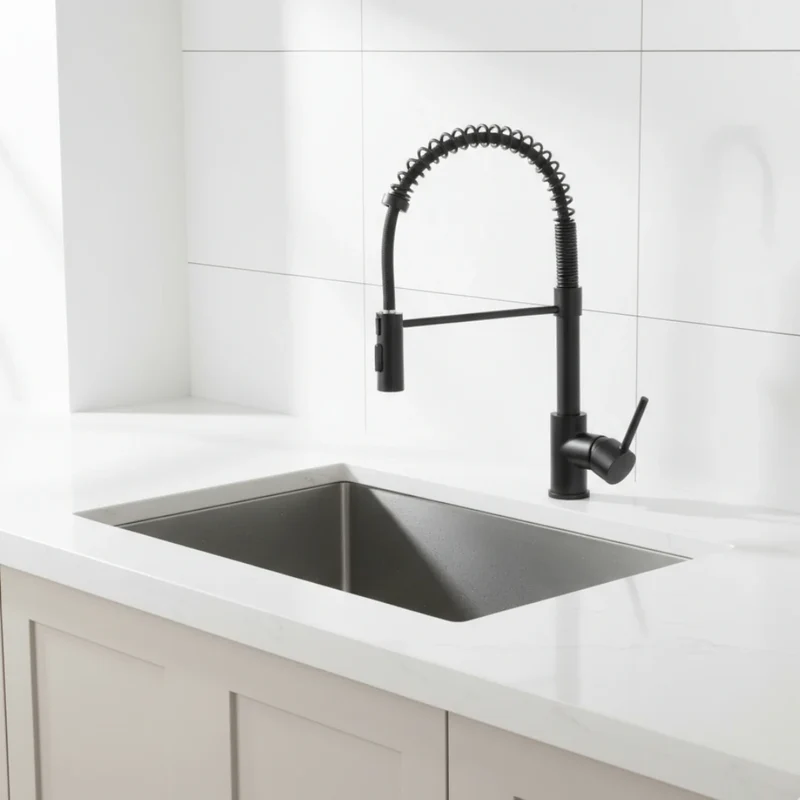 Robinet douchette cuisine évier - Noir mat - Laiton