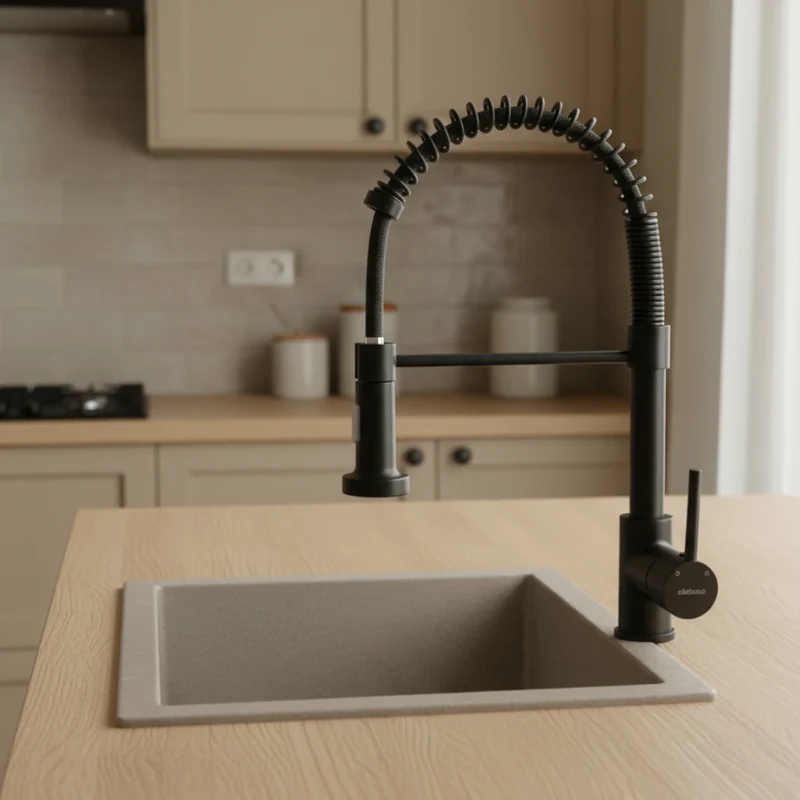 Robinet douchette cuisine évier - Noir mat - Laiton