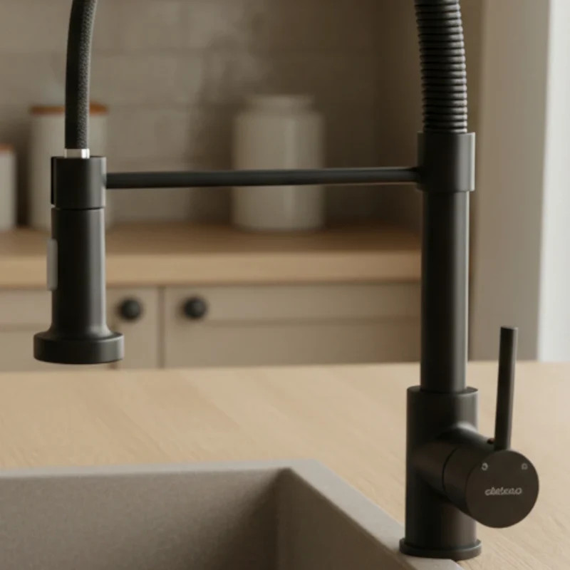 Robinet douchette cuisine évier - Noir mat - Laiton