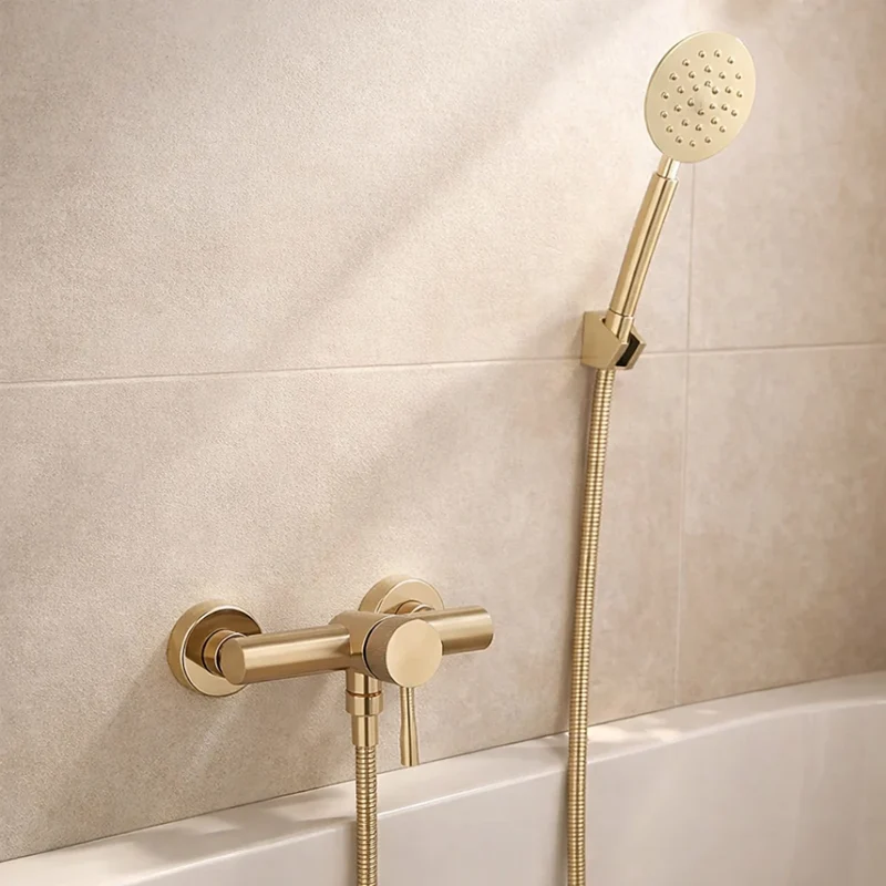 Robinet douche salle de bain mitigeur douchette ronde - Doré - Laiton