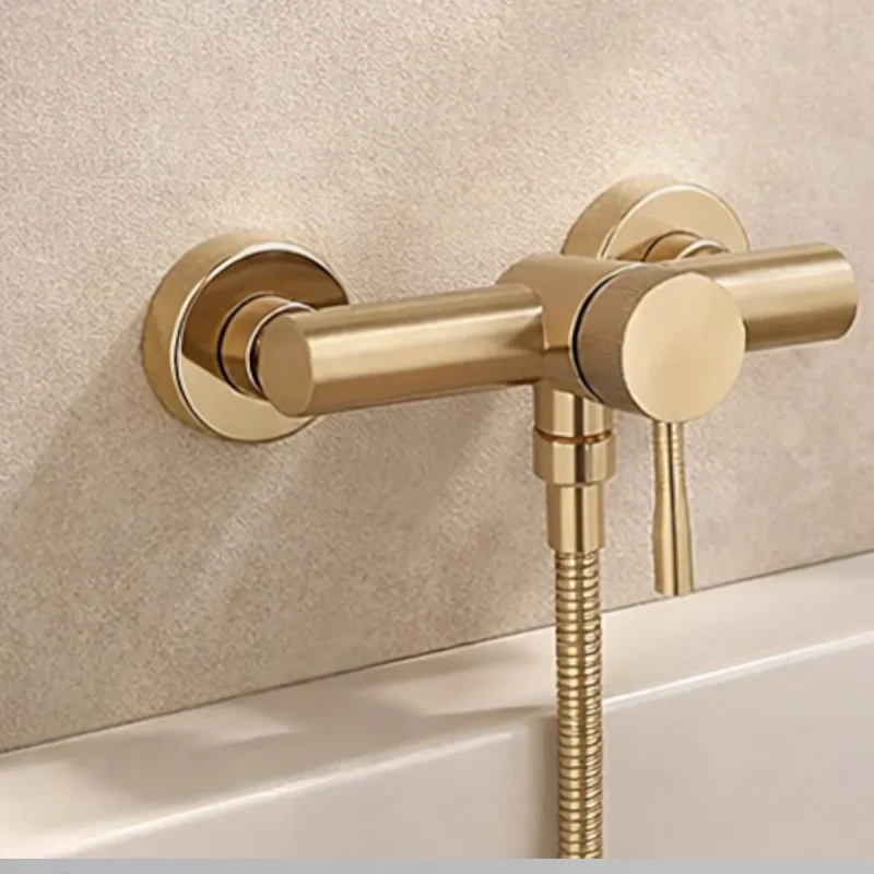 Robinet douche salle de bain mitigeur douchette ronde - Doré - Laiton