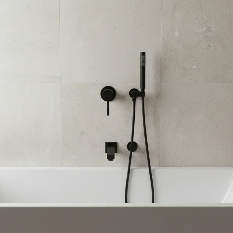 Robinet douche salle de bain douchette mitigeur rond - Noir - Laiton