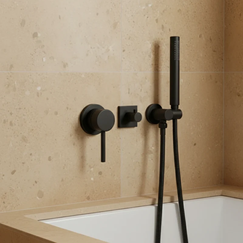 Robinet douche salle de bain douchette mitigeur rond - Noir - Laiton