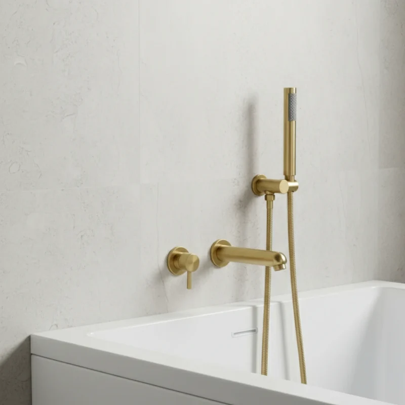 Robinet douche salle de bain douchette mitigeur rond - Doré - Laiton
