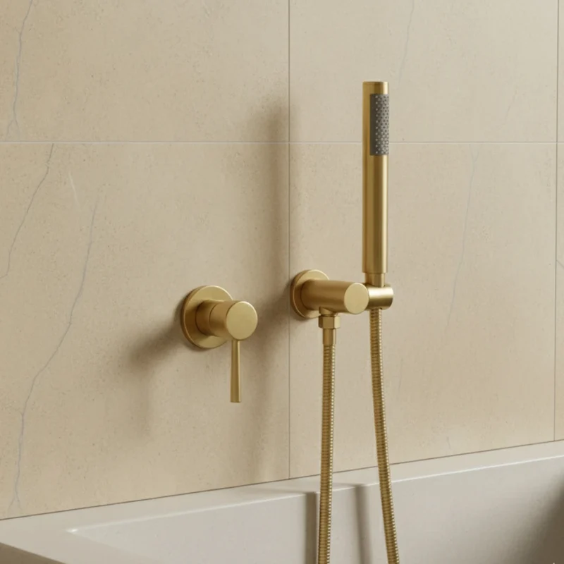Robinet douche salle de bain douchette mitigeur rond - Doré - Laiton