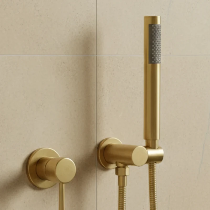 Robinet douche salle de bain douchette mitigeur rond - Doré - Laiton