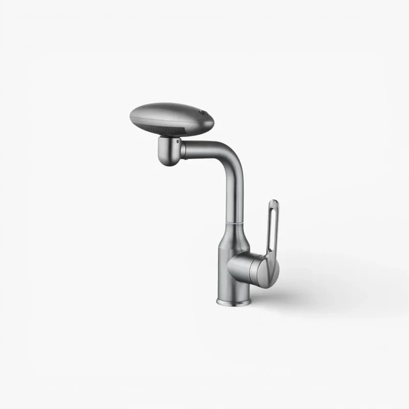 Robinet cuisine évier tête rotative fontaine cascade - Argenté