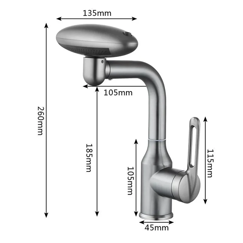 Robinet cuisine évier tête rotative fontaine cascade - Argenté
