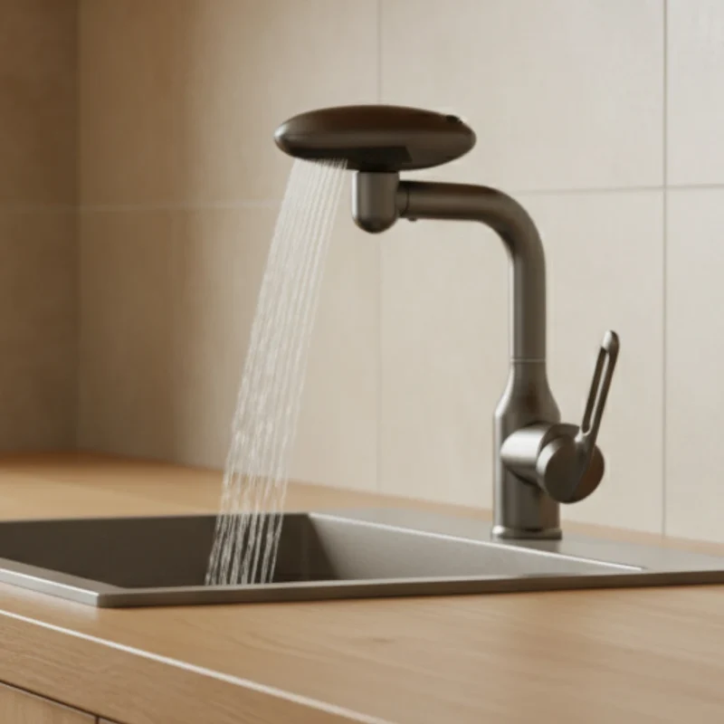 Robinet cuisine évier tête rotative fontaine cascade - Argenté