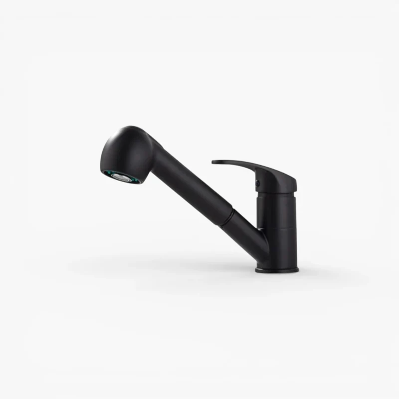 Robinet cuisine évier mitigeur flexible multijet - Noir mat - Laiton