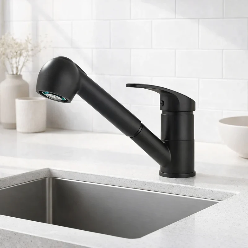 Robinet cuisine évier mitigeur flexible multijet - Noir mat - Laiton