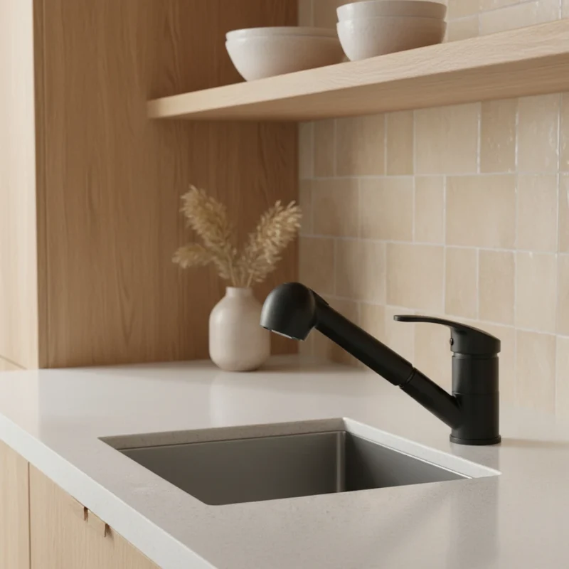 Robinet cuisine évier mitigeur flexible multijet - Noir mat - Laiton