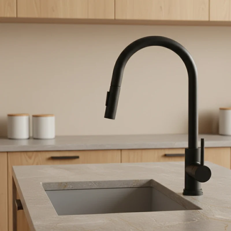 Robinet cuisine évier flexible douchette minimaliste - Noir - Laiton