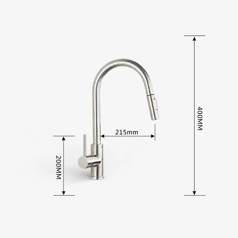 Robinet cuisine évier flexible douchette minimaliste - Argenté - Laiton