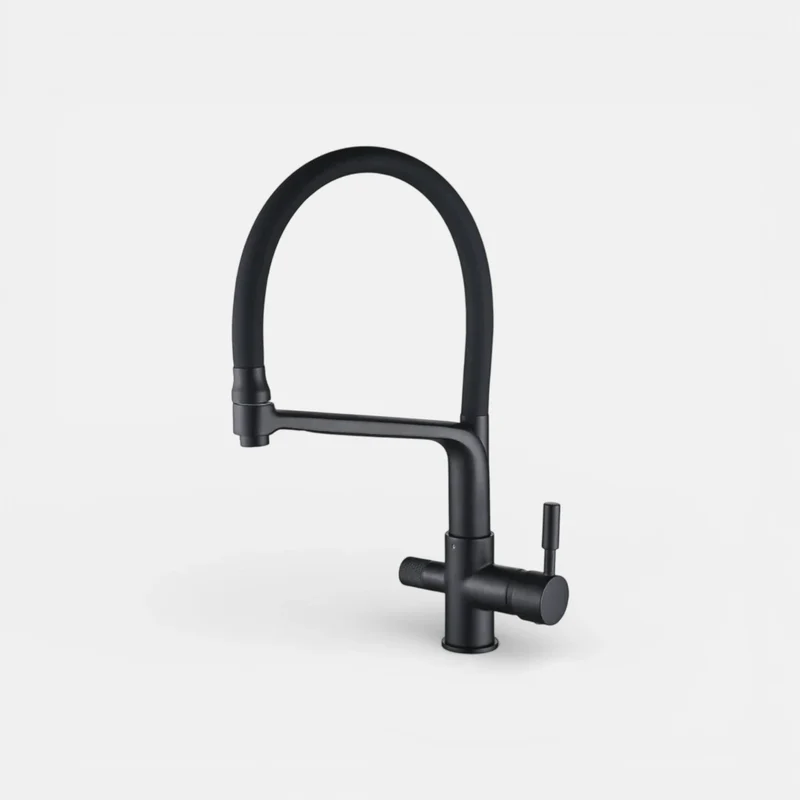 Robinet cuisine évier flexible double robinet purificateur d'eau - Noir - Laiton
