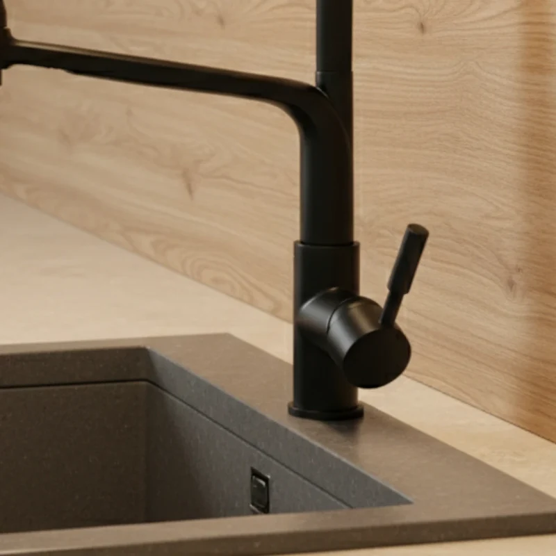 Robinet cuisine évier flexible double robinet purificateur d'eau - Noir - Laiton