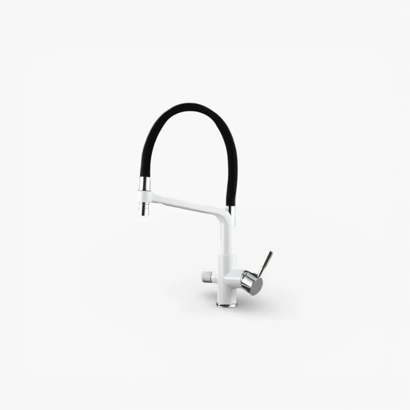 Robinet cuisine évier flexible double robinet purificateur d'eau - Blanc - Laiton