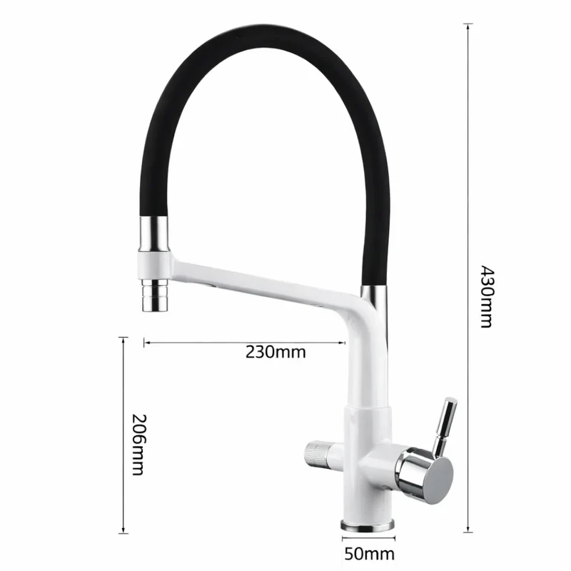 Robinet cuisine évier flexible double robinet purificateur d'eau - Blanc - Laiton