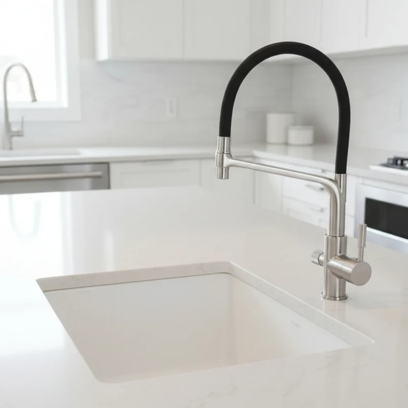 Robinet cuisine évier flexible double robinet purificateur d'eau - Argenté - Laiton