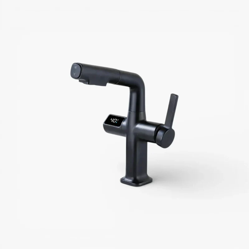 Robinet cuisine affichage thermostatique flexible - Noir - Laiton