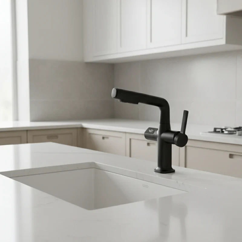 Robinet cuisine affichage thermostatique flexible - Noir - Laiton