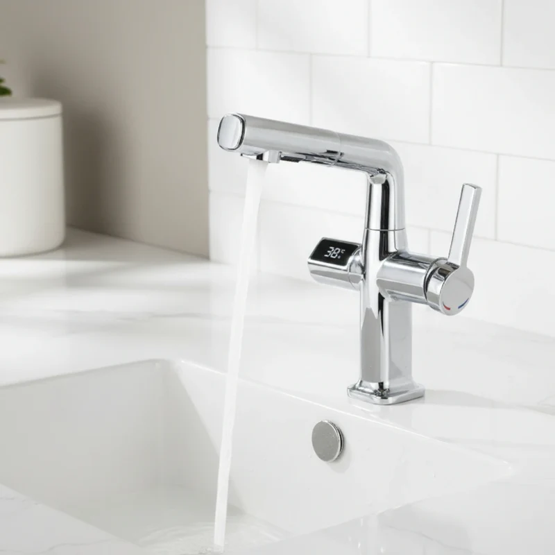 Robinet cuisine affichage thermostatique flexible - Argenté - Laiton