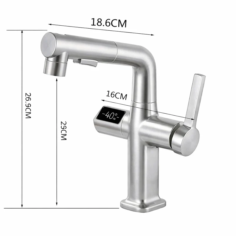 Robinet cuisine affichage thermostatique flexible - Argenté - Laiton