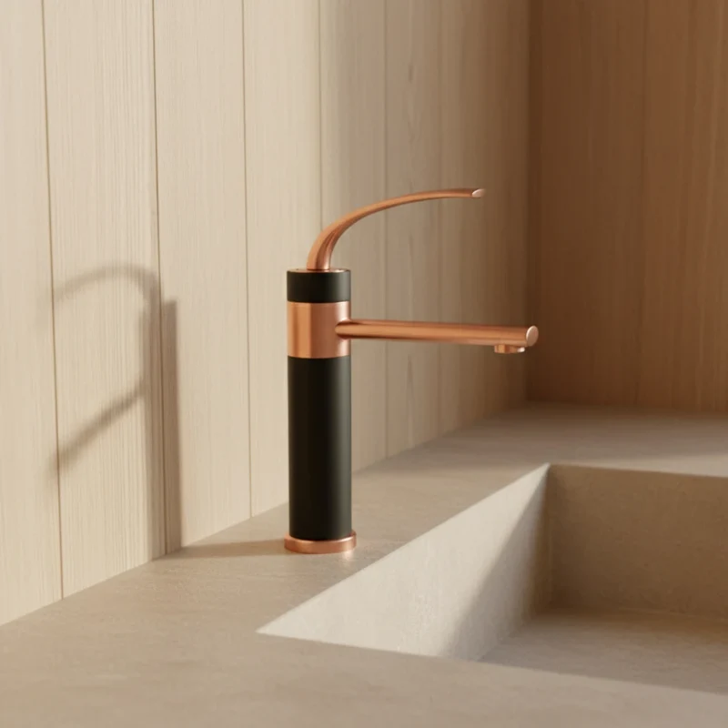 Robinet bicolore moderne salle de bain lavabo - Doré rose Noir - Laiton