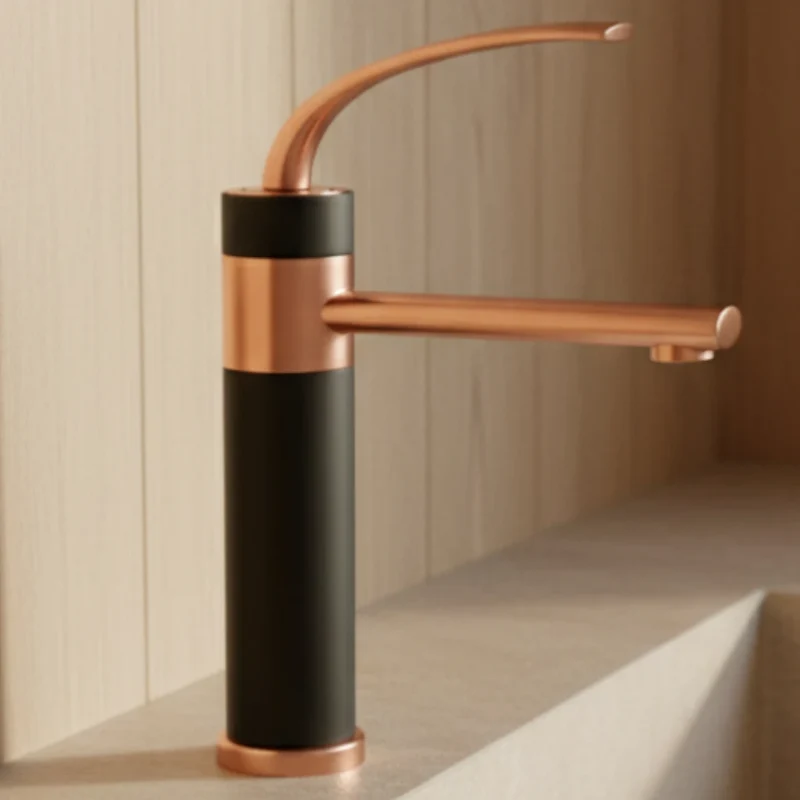 Robinet bicolore moderne salle de bain lavabo - Doré rose Noir - Laiton