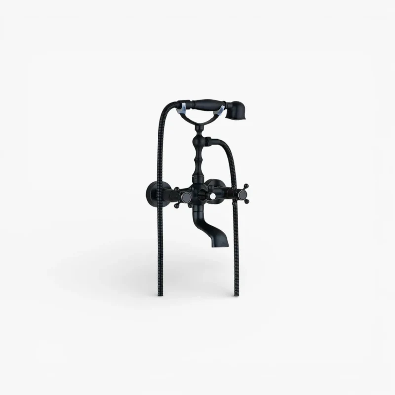 Robinet baignoire salle de bain rétro douchette - Noir - Laiton