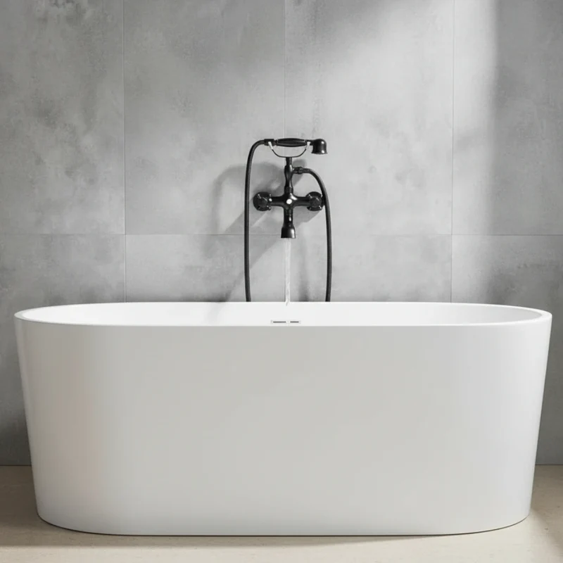 Robinet baignoire salle de bain rétro douchette - Noir - Laiton