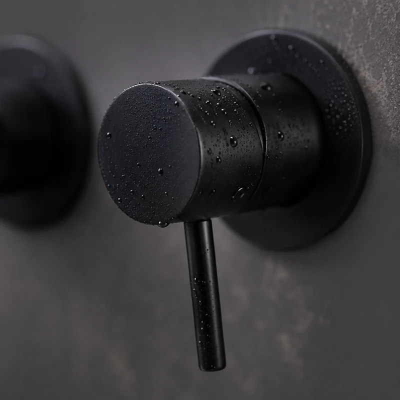 Robinet baignoire salle de bain minimaliste mural encastrable douchette - Noir - Laiton