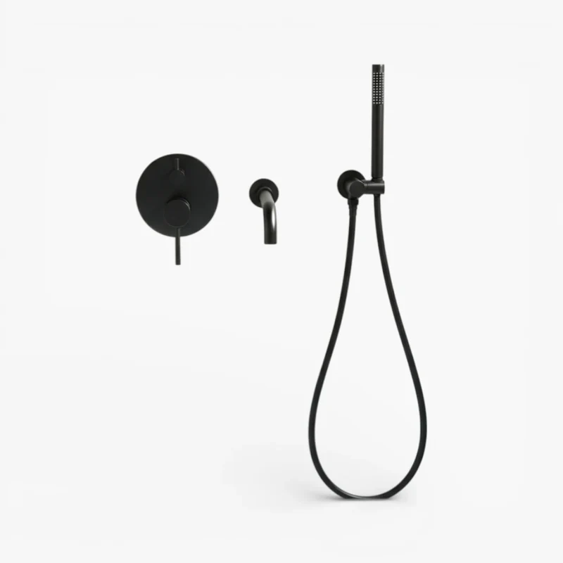 Robinet baignoire salle de bain encastrable mural mitigeur rond douchette - Noir