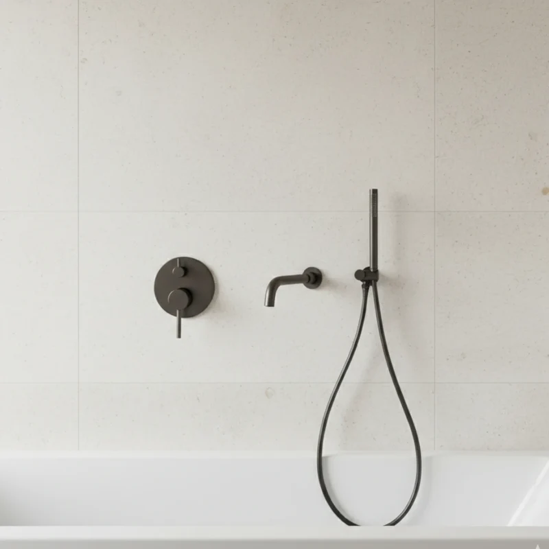 Robinet baignoire salle de bain encastrable mural mitigeur rond douchette - Argenté