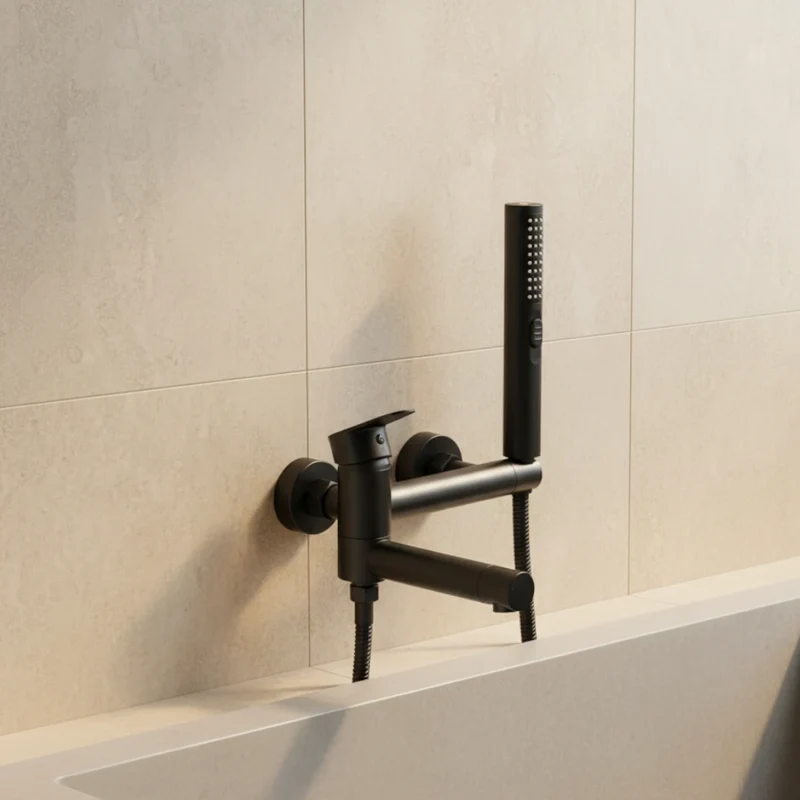 Robinet baignoire salle de bain design moderne douchette - Noir - Laiton