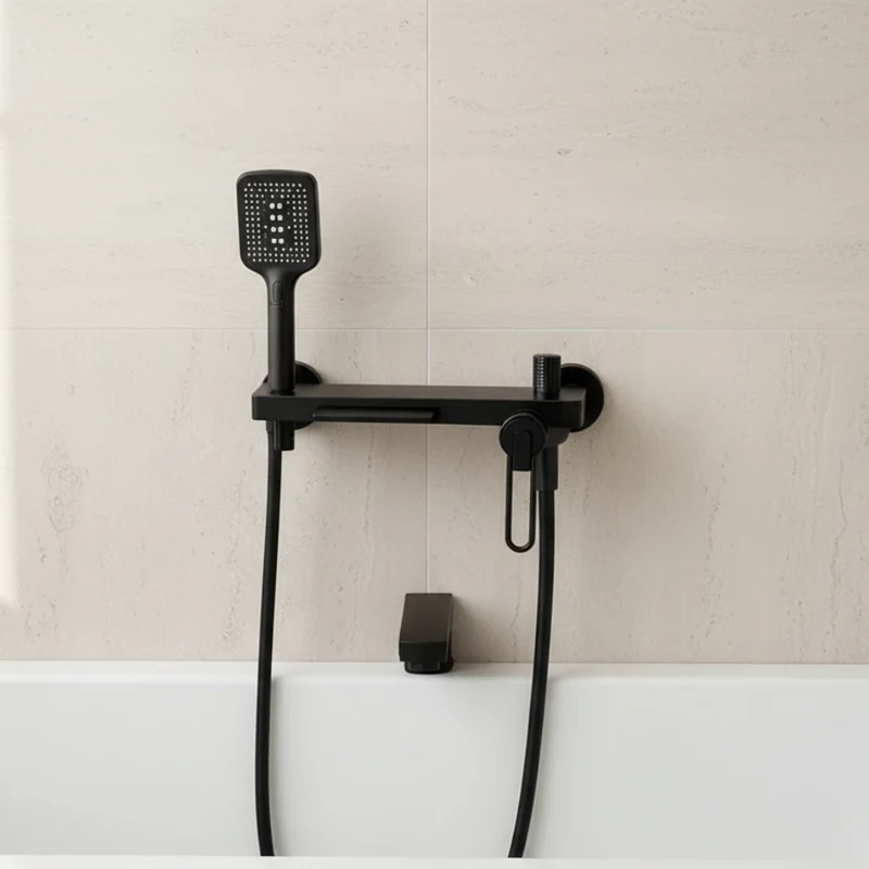 Robinet baignoire salle de bain cascade douchette - Noir - Laiton