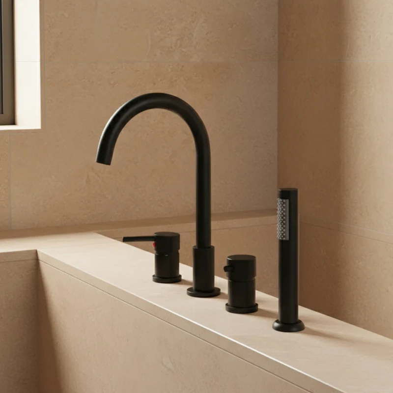 Robinet baignoire encastrable douchette - Noir - Laiton