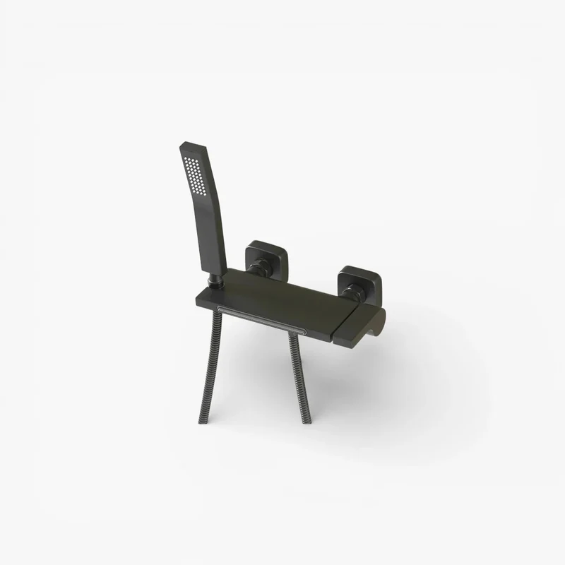 Robinet baignoire cascade douchette salle de bain - Noir - Laiton