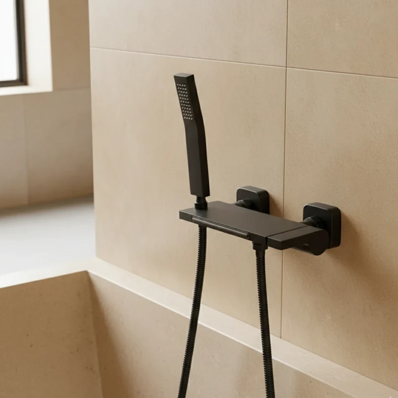 Robinet baignoire cascade douchette salle de bain - Noir - Laiton