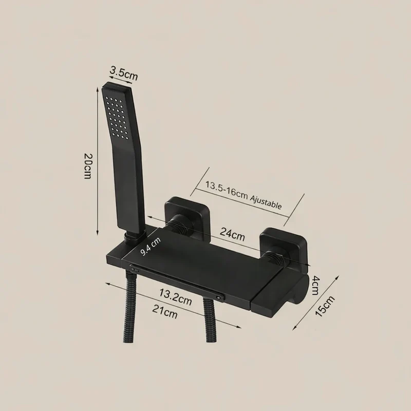 Robinet baignoire cascade douchette salle de bain - Noir - Laiton
